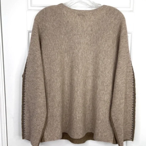 JOHNNY WAS CALME 100% Cashmere NEW Color Block Waffle Sweater Taupe Tan Size L